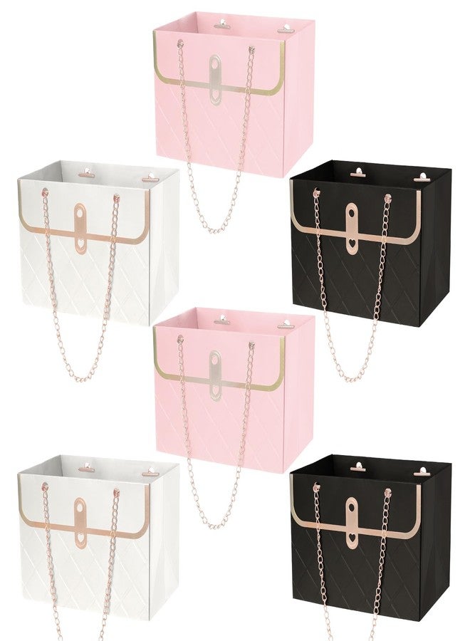 baotongle 6pcs Flower Paper Gift Box Bouquet Storage Bucket Handbag with Metal Chain Flower Boxes for Arrangements Wedding Valentine's Mother's Day Birthday Bridal Showe - Image 1